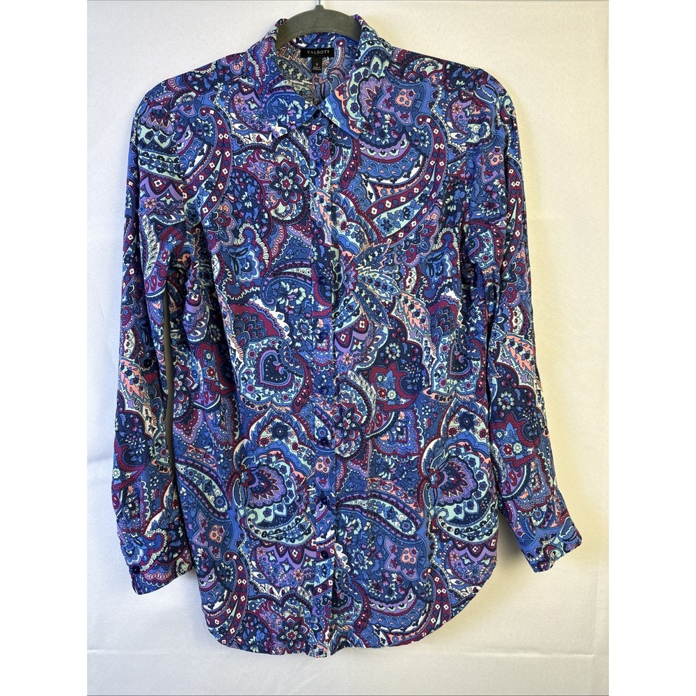 Talbots Women's Sz S Paisley Print ButtonDown Shirt Blue Multicolor Long Sleeves